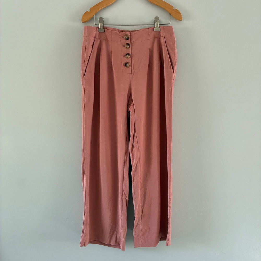LOFT Pants Womens 0 Pink High Waist Button Fly Wide Leg Pleated Trousers